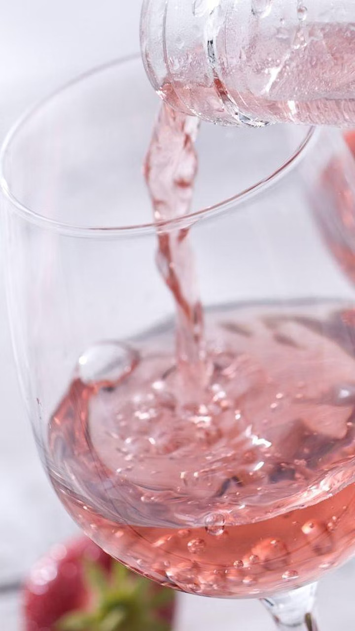 Closeup of wine being poured into a glass.
